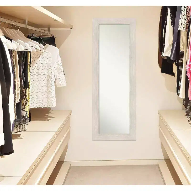 19" x 53" Hardwood Framed Full Length Over-the-Door Mirror - White