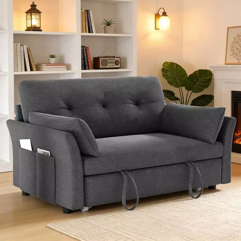51 Inch 3-in-1 Convertible Loveseat Sleeper Sofa with Side Pocket - Linen