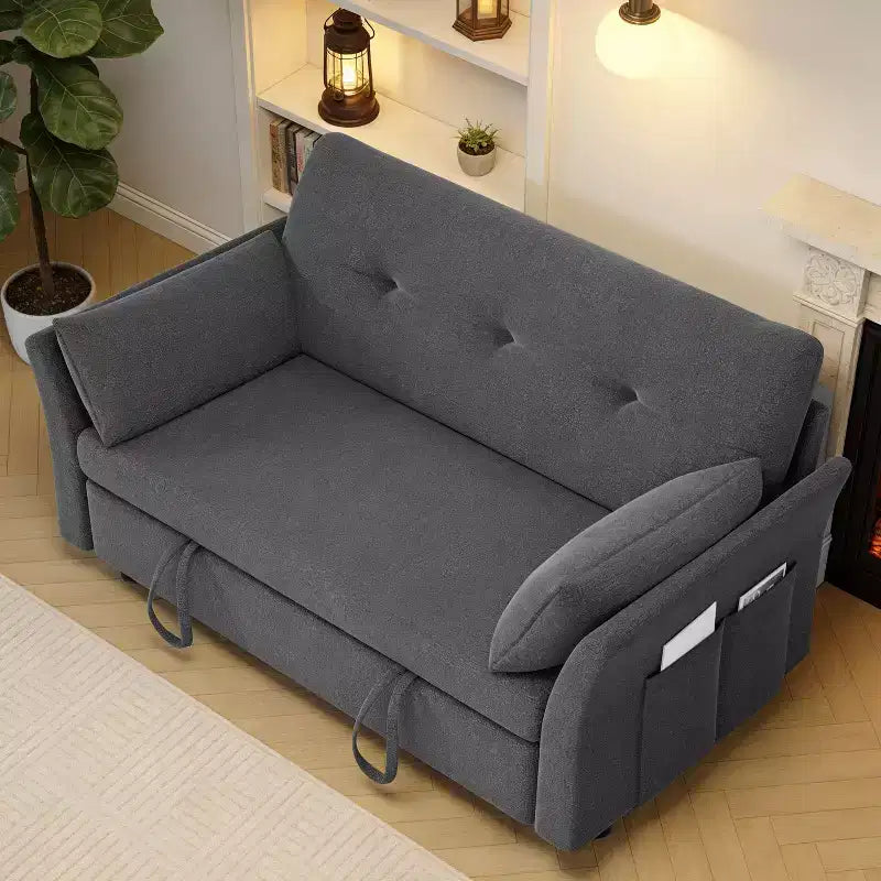 51 Inch 3-in-1 Convertible Loveseat Sleeper Sofa with Side Pocket - Linen