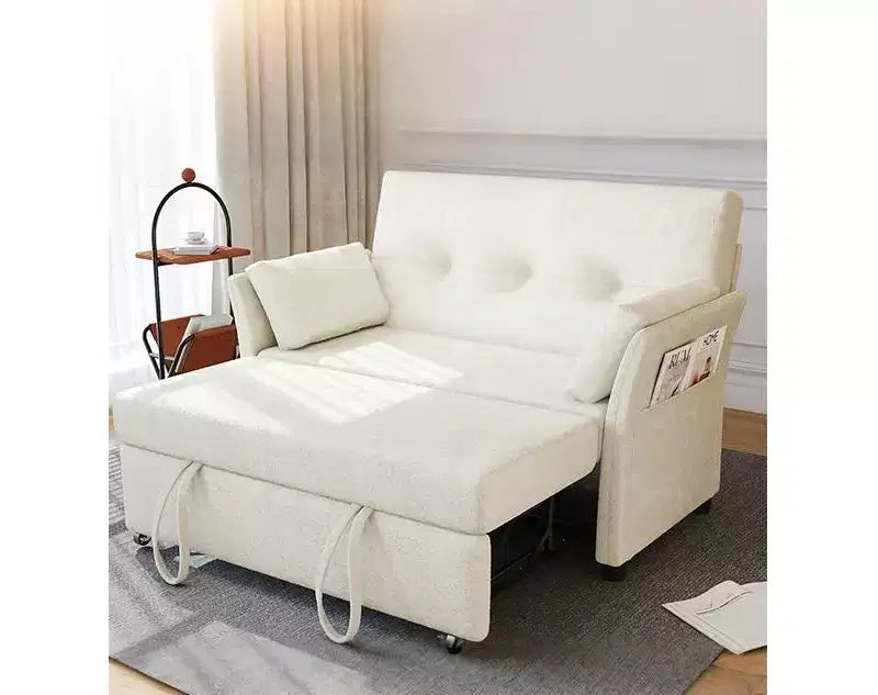 51 Inch 3-in-1 Convertible Loveseat Sleeper Sofa with Side Pocket - Linen