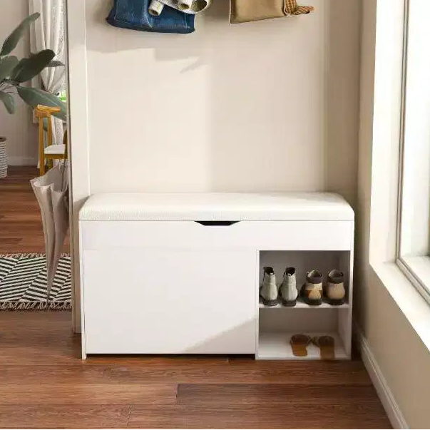 Bench with Shoe CabinetAdjustable 3-Layer Flip Drawers, Hidden Cabinet, Space-Saving, Triple Storage, Modern Design for Hallway and Living Room