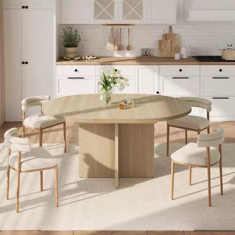 43.3-59 Inch Extendable Round to Oval Dining Table - Seats 4 to 8, Removable Leaves