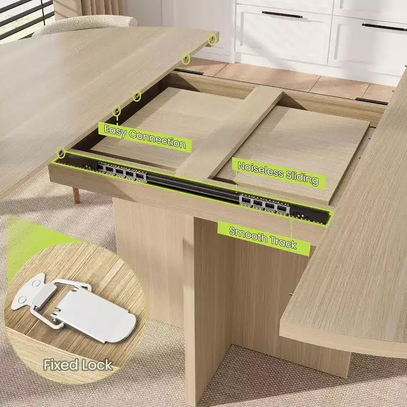 43.3-59 Inch Extendable Round to Oval Dining Table - Seats 4 to 8, Removable Leaves