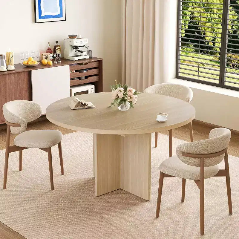 43.3-59 Inch Extendable Round to Oval Dining Table - Seats 4 to 8, Removable Leaves