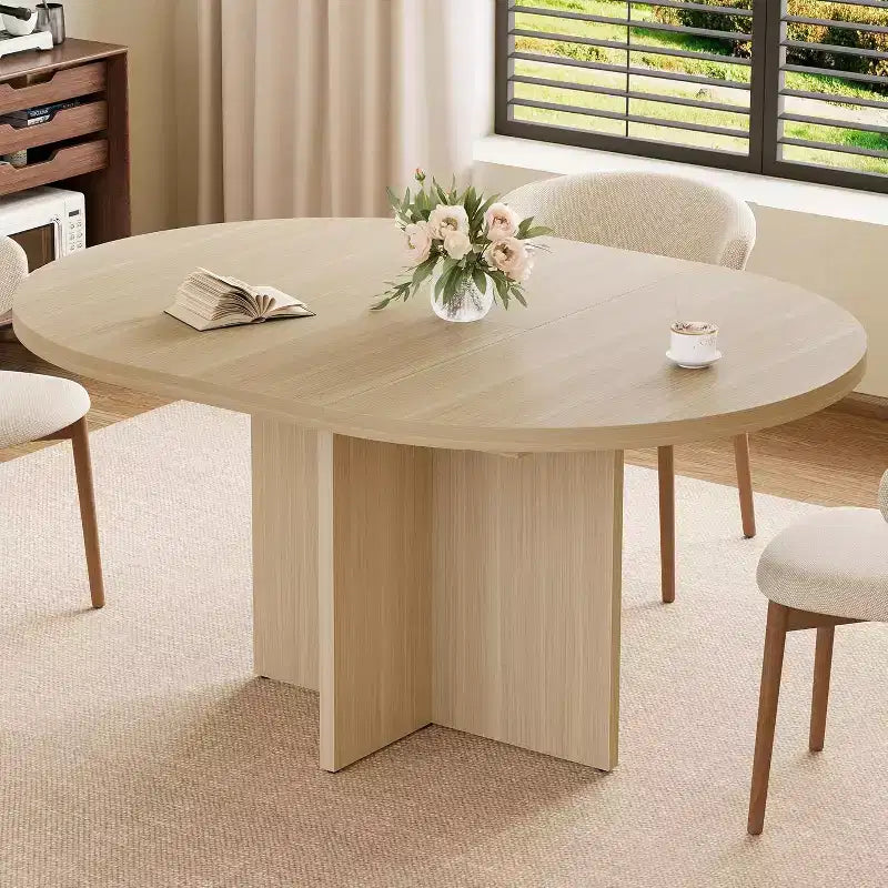 43.3-59 Inch Extendable Round to Oval Dining Table - Seats 4 to 8, Removable Leaves