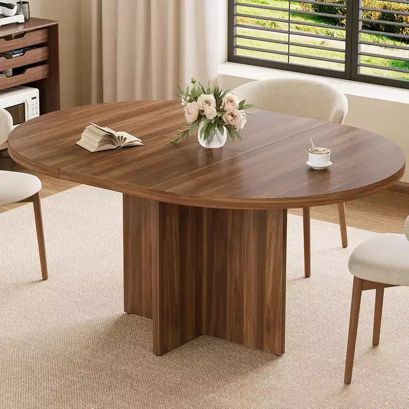 43.3-59 Inch Extendable Round to Oval Dining Table - Seats 4 to 8, Removable Leaves