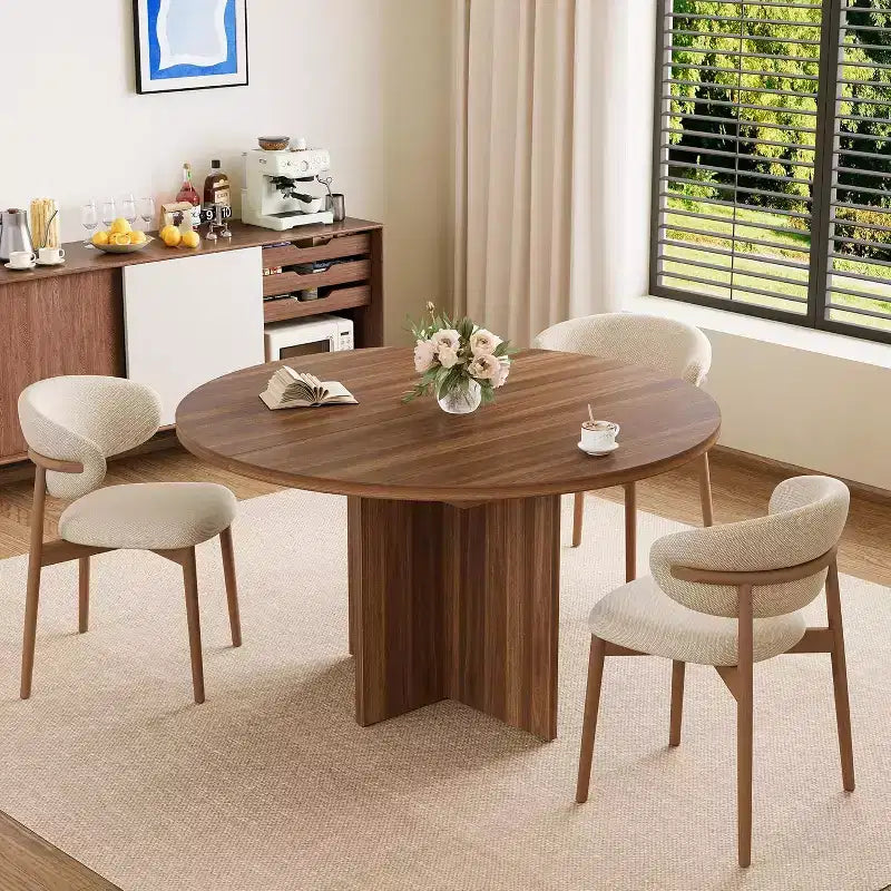 43.3-59 Inch Extendable Round to Oval Dining Table - Seats 4 to 8, Removable Leaves