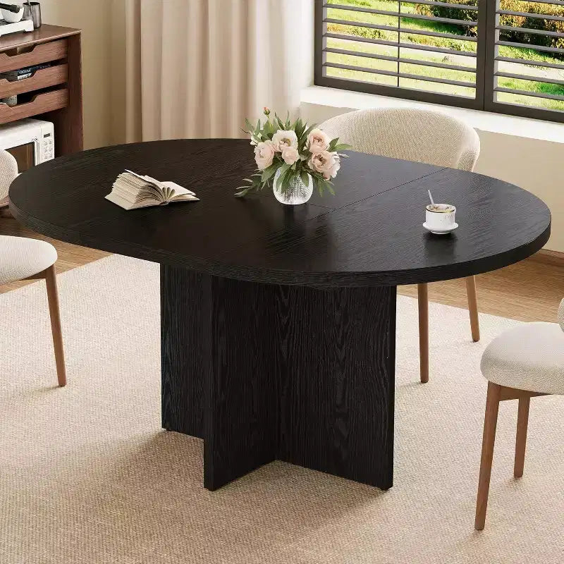 43.3-59 Inch Extendable Round to Oval Dining Table - Seats 4 to 8, Removable Leaves
