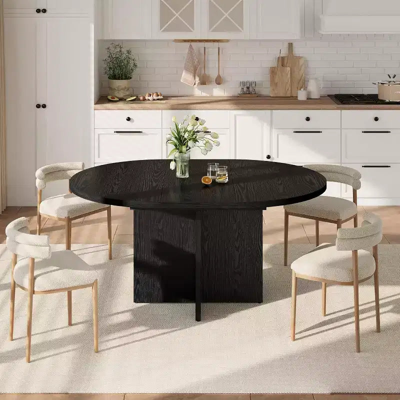 43.3-59 Inch Extendable Round to Oval Dining Table - Seats 4 to 8, Removable Leaves