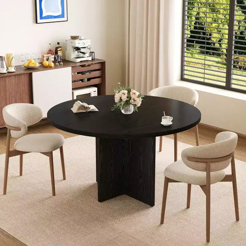 43.3-59 Inch Extendable Round to Oval Dining Table - Seats 4 to 8, Removable Leaves