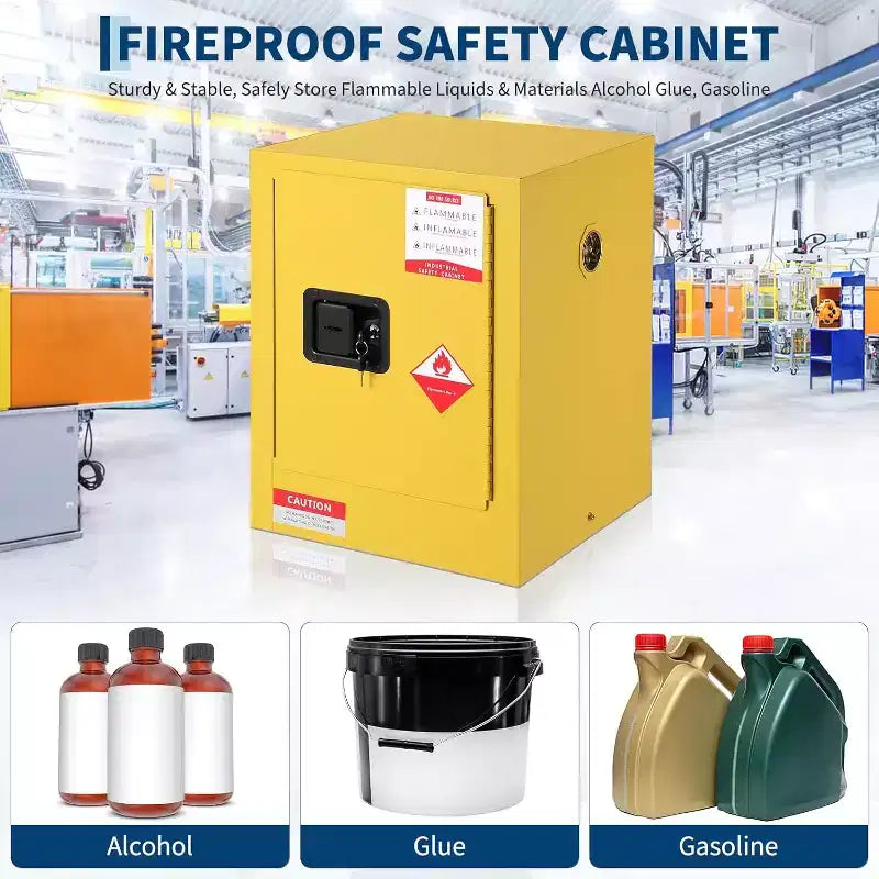 4-Gallon Fireproof Safety Cabinet - Double-Wall Steel, Adjustable Shelf, 3-Point Lock