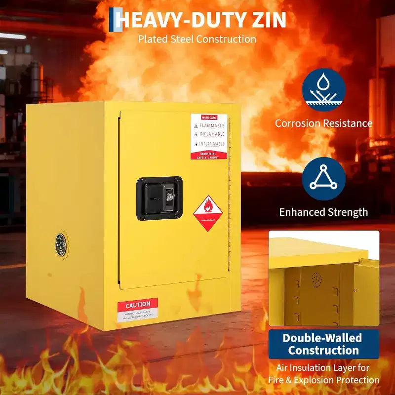 4-Gallon Fireproof Safety Cabinet - Double-Wall Steel, Adjustable Shelf, 3-Point Lock