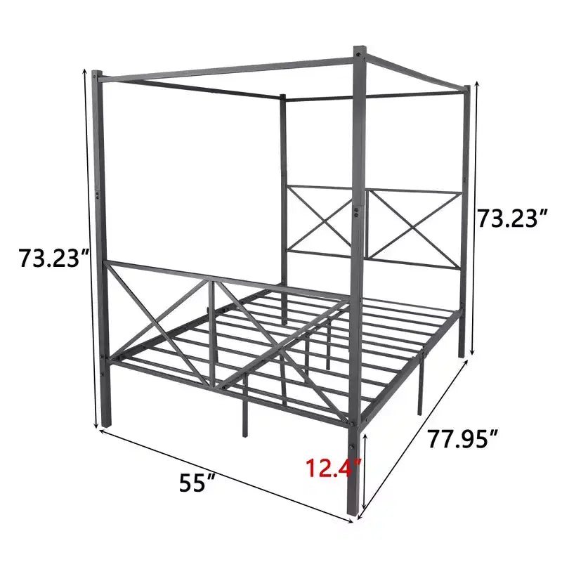 Full Size Metal Canopy Bed Frame - Sturdy Steel Construction with Under-Bed Storage