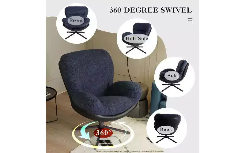 360 Swivel Ergonomic Office Chair - Chenille & Faux Leather, Black Metal Base