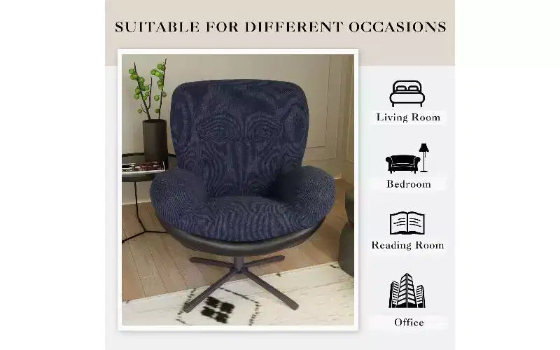 360 Swivel Ergonomic Office Chair - Chenille & Faux Leather, Black Metal Base
