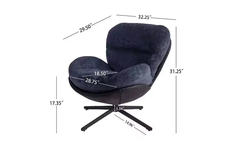 360 Swivel Ergonomic Office Chair - Chenille & Faux Leather, Black Metal Base