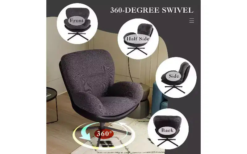 360 Swivel Ergonomic Office Chair - Chenille & Faux Leather, Black Metal Base