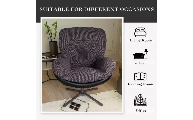 360 Swivel Ergonomic Office Chair - Chenille & Faux Leather, Black Metal Base
