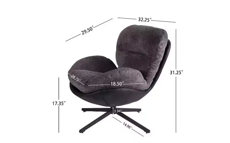 360 Swivel Ergonomic Office Chair - Chenille & Faux Leather, Black Metal Base