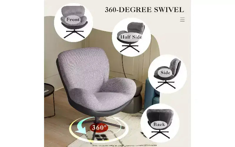360 Swivel Ergonomic Office Chair - Chenille & Faux Leather, Black Metal Base