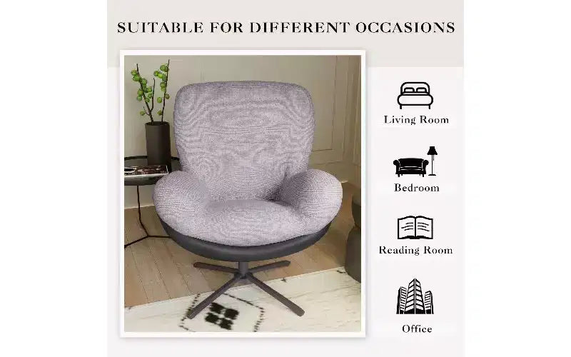 360 Swivel Ergonomic Office Chair - Chenille & Faux Leather, Black Metal Base