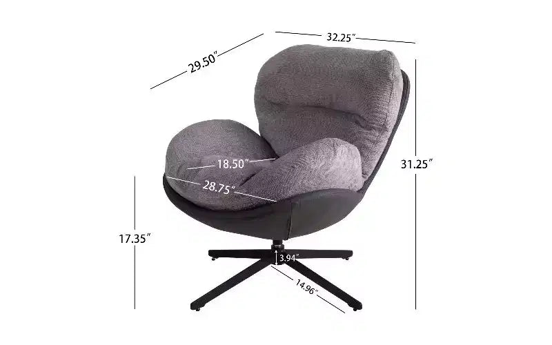 360 Swivel Ergonomic Office Chair - Chenille & Faux Leather, Black Metal Base