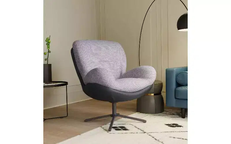 360 Swivel Ergonomic Office Chair - Chenille & Faux Leather, Black Metal Base