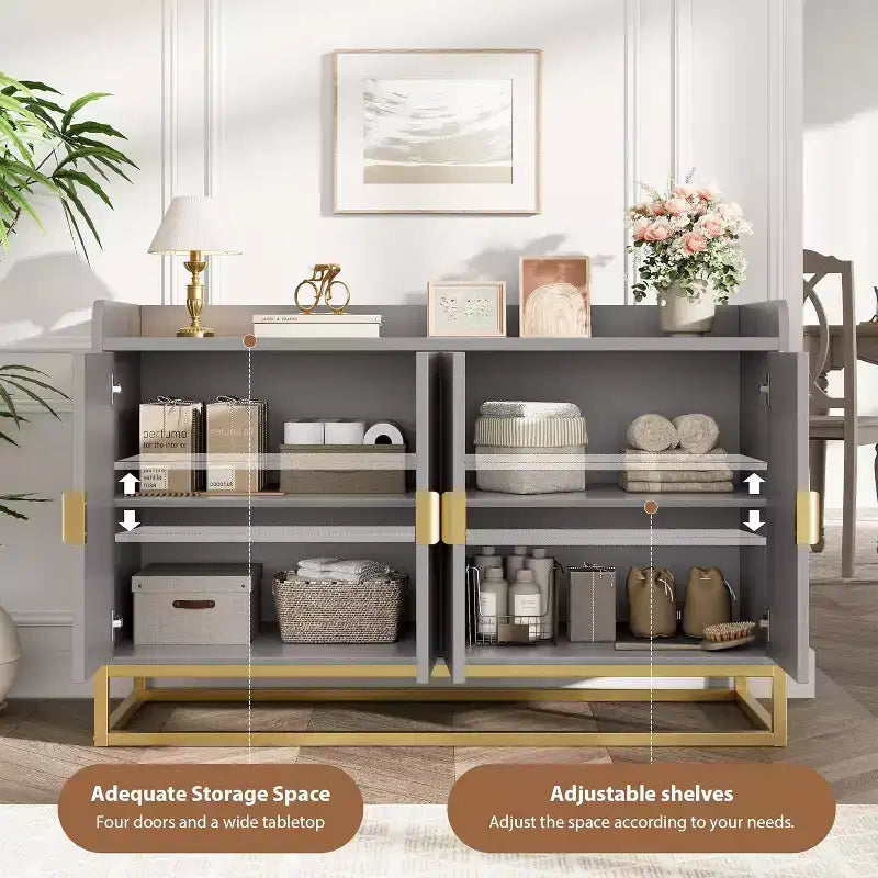 47.2 Fluted Sideboard with Storage Cabinet, Modern Kitchen Sideboard with Adjustable Shelves with Doors for Living Room, Kitchen, Entryway