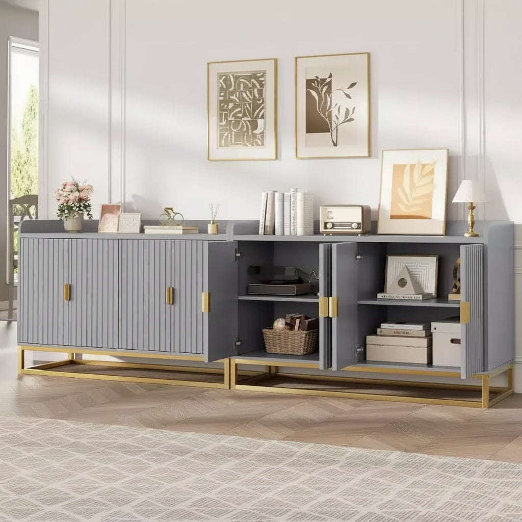 47.2 Fluted Sideboard with Storage Cabinet, Modern Kitchen Sideboard with Adjustable Shelves with Doors for Living Room, Kitchen, Entryway