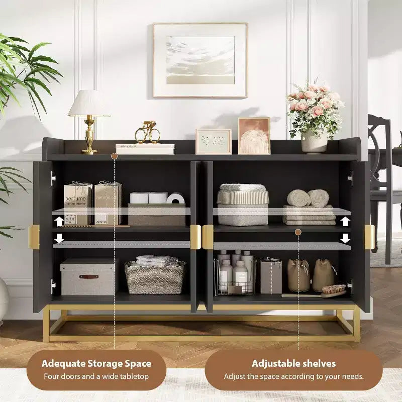 47.2 Fluted Sideboard with Storage Cabinet, Modern Kitchen Sideboard with Adjustable Shelves with Doors for Living Room, Kitchen, Entryway