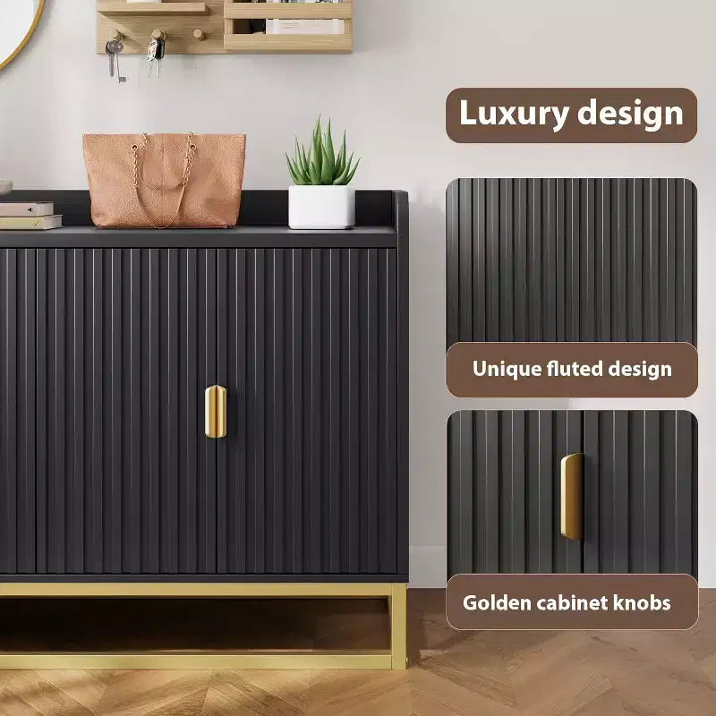 47.2 Fluted Sideboard with Storage Cabinet, Modern Kitchen Sideboard with Adjustable Shelves with Doors for Living Room, Kitchen, Entryway