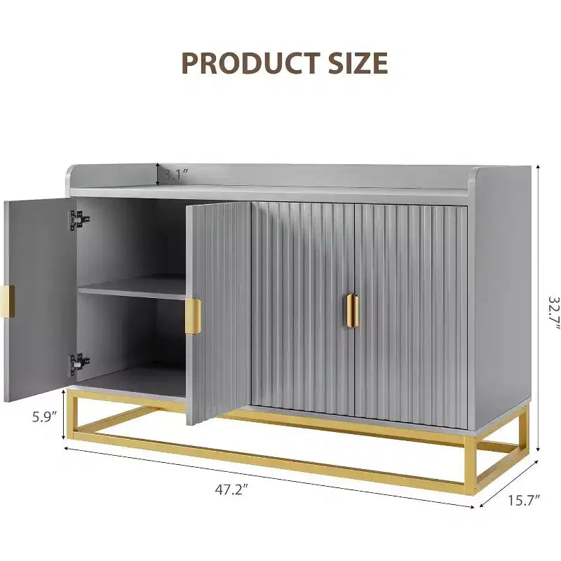 47.2 Fluted Sideboard with Storage Cabinet, Modern Kitchen Sideboard with Adjustable Shelves with Doors for Living Room, Kitchen, Entryway