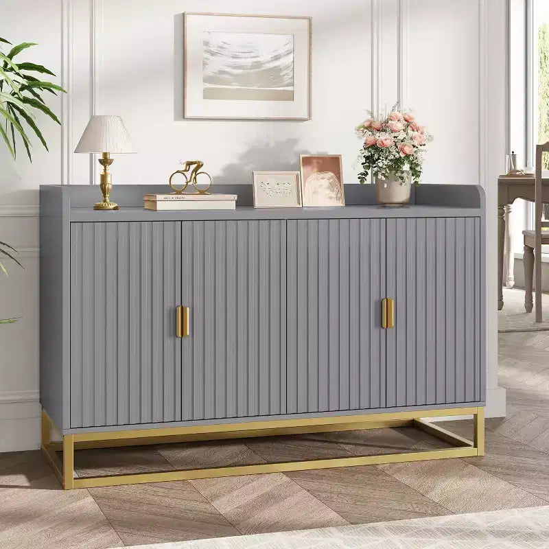 47.2 Fluted Sideboard with Storage Cabinet, Modern Kitchen Sideboard with Adjustable Shelves with Doors for Living Room, Kitchen, Entryway
