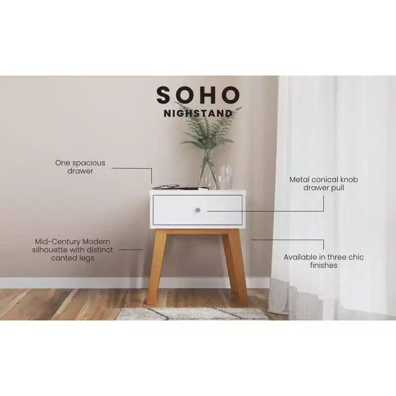 1-Drawer Nightstand for Nursery or Bedroom - Solid Pinewood, Non-Toxic Finish