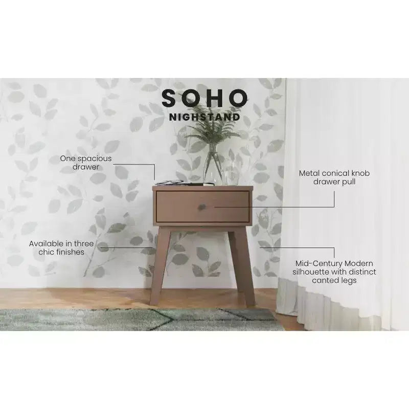 1-Drawer Nightstand for Nursery or Bedroom - Solid Pinewood, Non-Toxic Finish