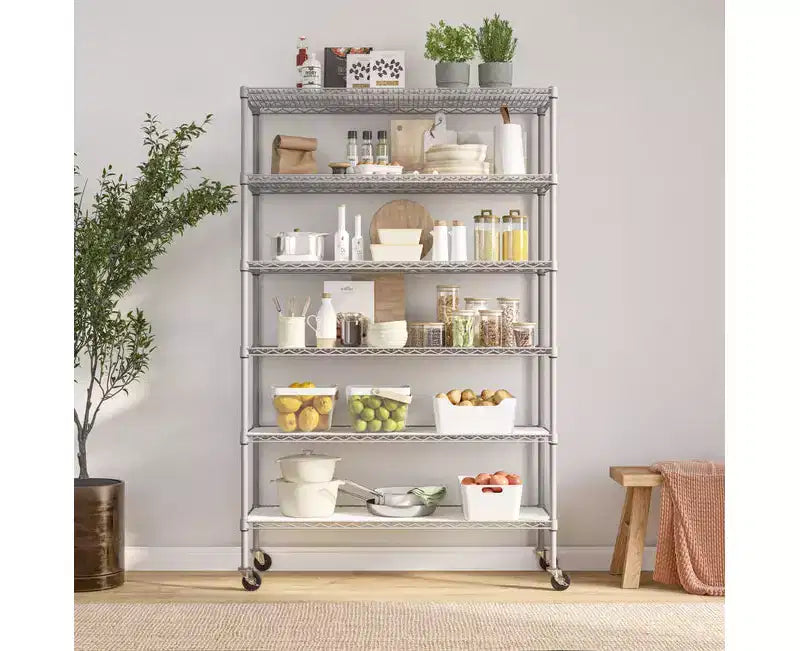 6-Tier NSF Certified Steel Wire Shelving System - 48x18x75.5 Inch, 1000 lb per Shelf