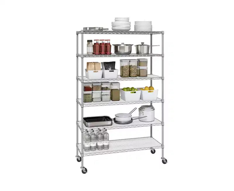 6-Tier NSF Certified Steel Wire Shelving System - 48x18x75.5 Inch, 1000 lb per Shelf