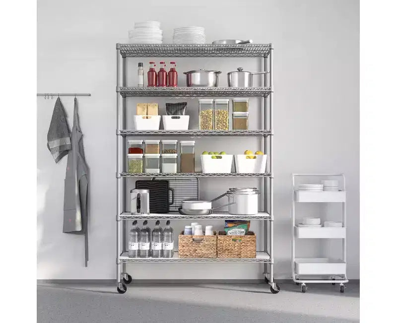 6-Tier NSF Certified Steel Wire Shelving System - 48x18x75.5 Inch, 1000 lb per Shelf