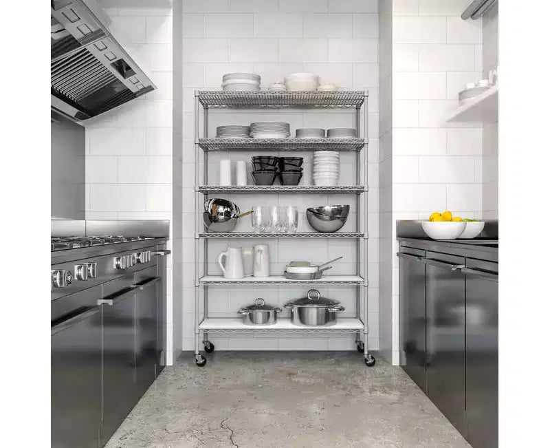 6-Tier NSF Certified Steel Wire Shelving System - 48x18x75.5 Inch, 1000 lb per Shelf