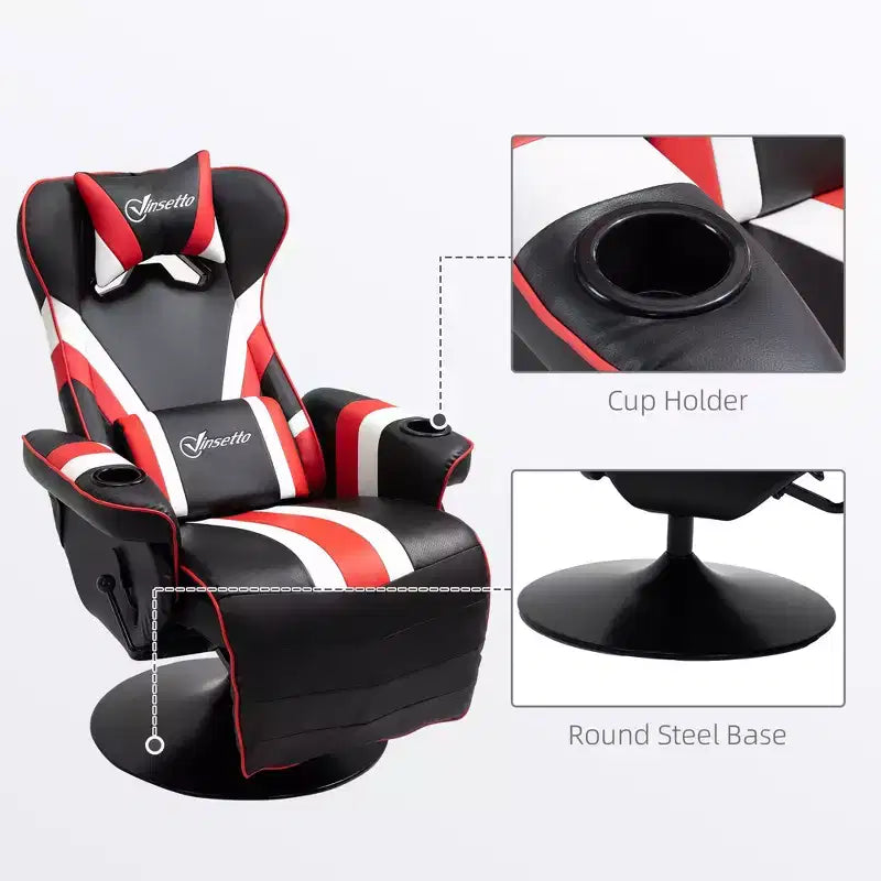 90-130° Recliner Gaming Chair with Swivel Base, Cup Holder, Head & Lumbar Pillow, Footrest