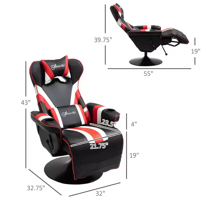90-130° Recliner Gaming Chair with Swivel Base, Cup Holder, Head & Lumbar Pillow, Footrest