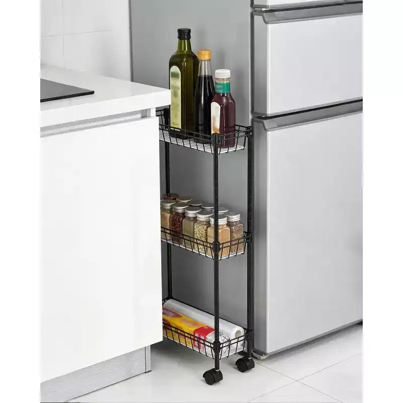 Slim Rolling Storage Cart with Wheels - 3 or 4 Tier Metal Wire Baskets, Adjustable Shelves