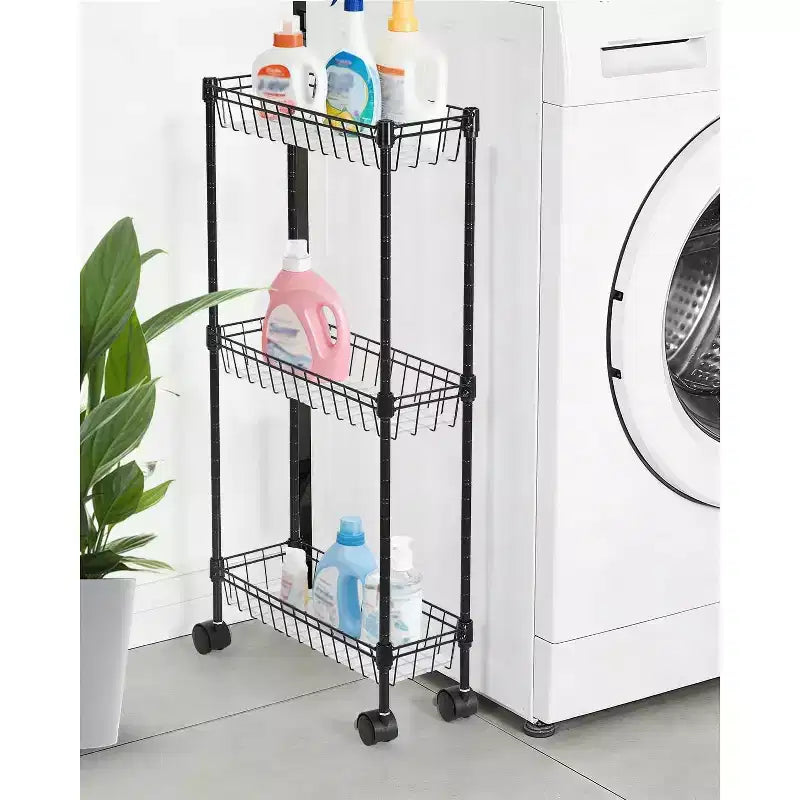 Slim Rolling Storage Cart with Wheels - 3 or 4 Tier Metal Wire Baskets, Adjustable Shelves