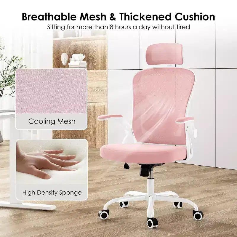 Ergonomic Office Chair - Swivel, Mesh Back, Adjustable Lumbar, Flip-Up Arms, Headrest, 350 lb