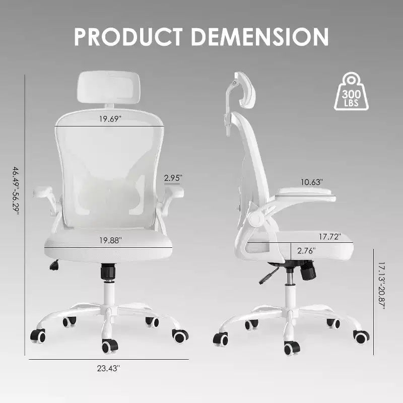 Ergonomic Office Chair - Swivel, Mesh Back, Adjustable Lumbar, Flip-Up Arms, Headrest, 350 lb