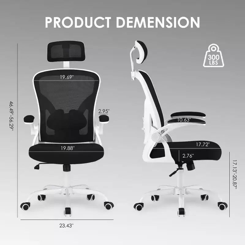 Ergonomic Office Chair - Swivel, Mesh Back, Adjustable Lumbar, Flip-Up Arms, Headrest, 350 lb