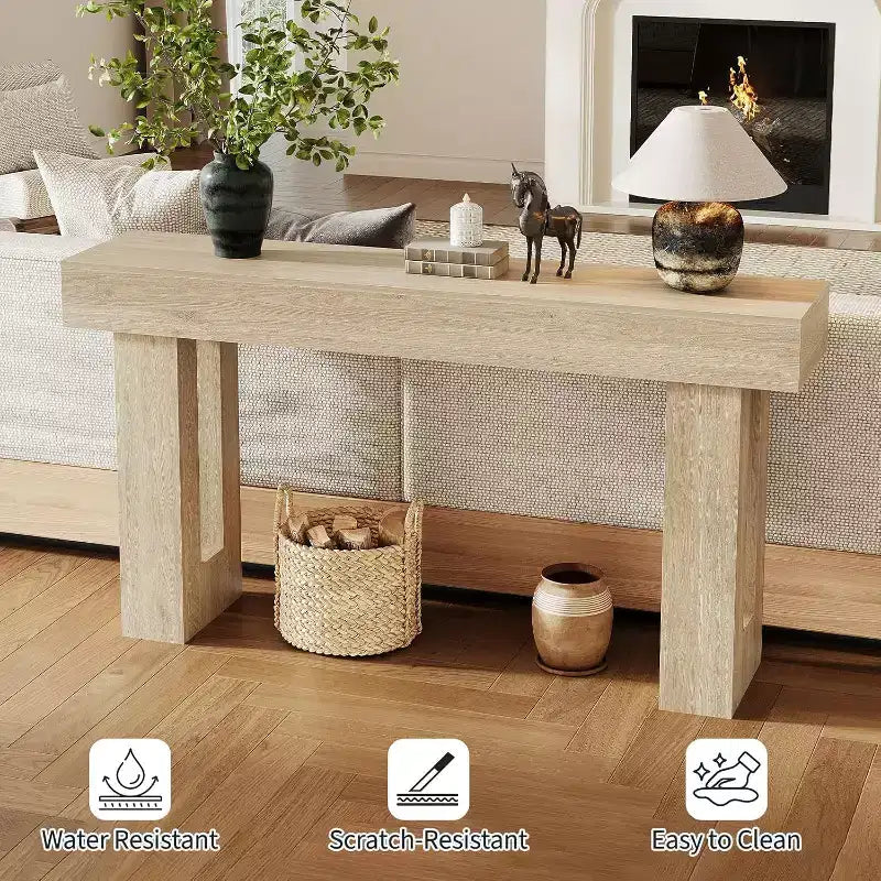 63" Rectangular Farmhouse Wood Console Table - Water & Scratch Resistant