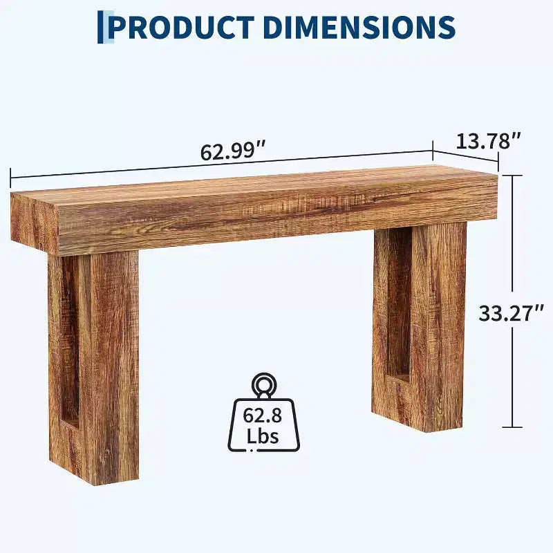 63" Rectangular Farmhouse Wood Console Table - Water & Scratch Resistant