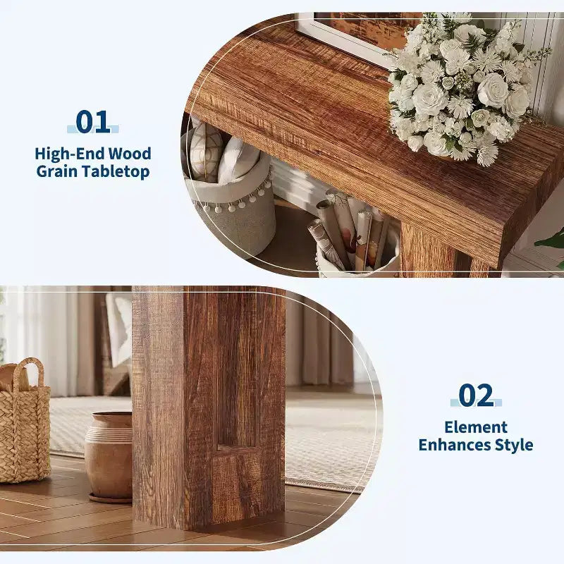 63" Rectangular Farmhouse Wood Console Table - Water & Scratch Resistant