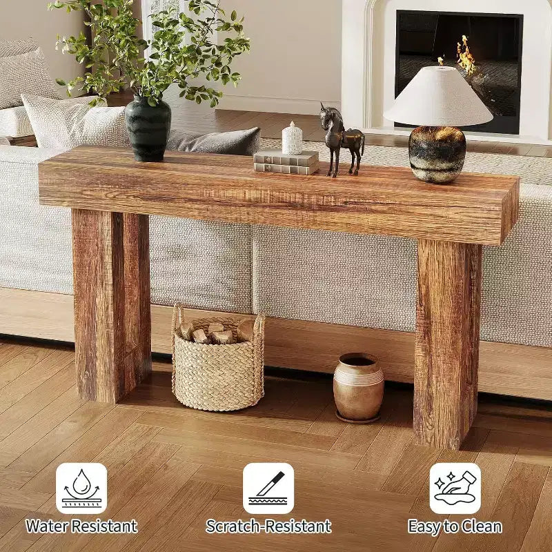 63" Rectangular Farmhouse Wood Console Table - Water & Scratch Resistant